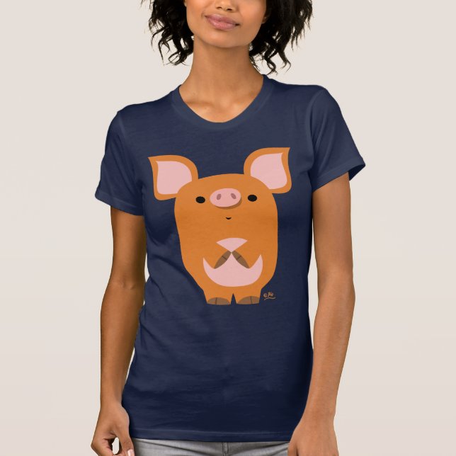 T-shirt fait sur commande de femmes de porc timide (Devant)