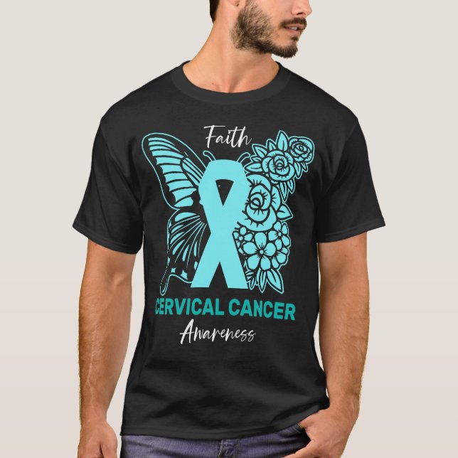 T-shirt Faith Butterfly Floral Cervical Cancer Awareness (Devant)