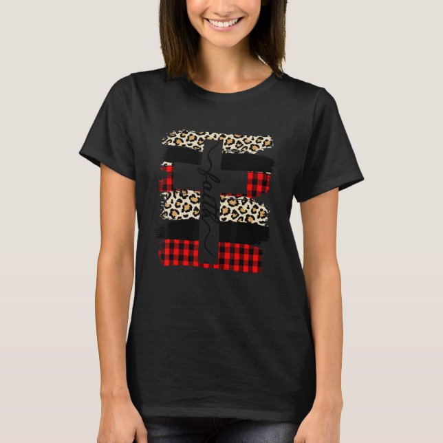 T-shirt Faith Cross leopard Christian for Men Women Kids (Devant)