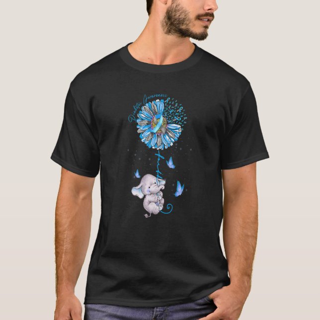 T-shirt Faith Cute Elephants Sunflower Diabetes Awareness  (Devant)