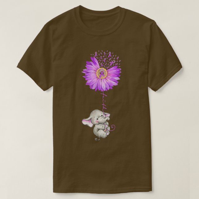 T-shirt FAITH Elephant Holding Purple Sunflower Epilepsy A (Design devant)