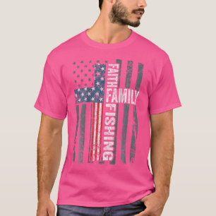 T-shirt Faith Family Fishing - Usa Christian Cross Drapeau