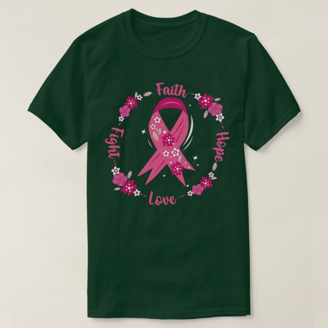 T-shirt Faith Hope Combight Love Awareness Pink Ribbon Flo (Design devant)