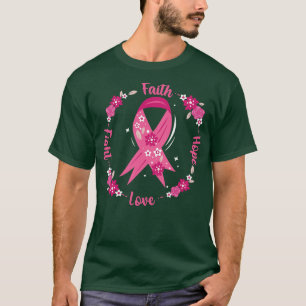 T-shirt Faith Hope Combight Love Awareness Pink Ribbon Flo