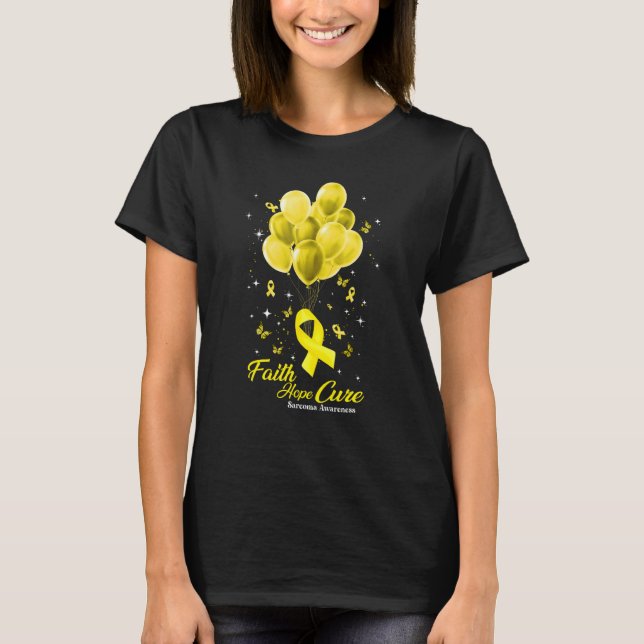 T-shirt Faith Hope Cure Butterflies jaune Ruban Sarcoma (Devant)