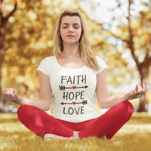 T-shirt Faith Hope Love Boho Christian Arrow Red Heart