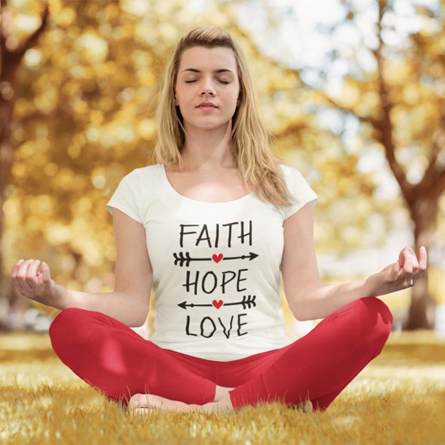 T-shirt Faith Hope Love Boho Christian Arrow Red Heart (Inspirational Tee)