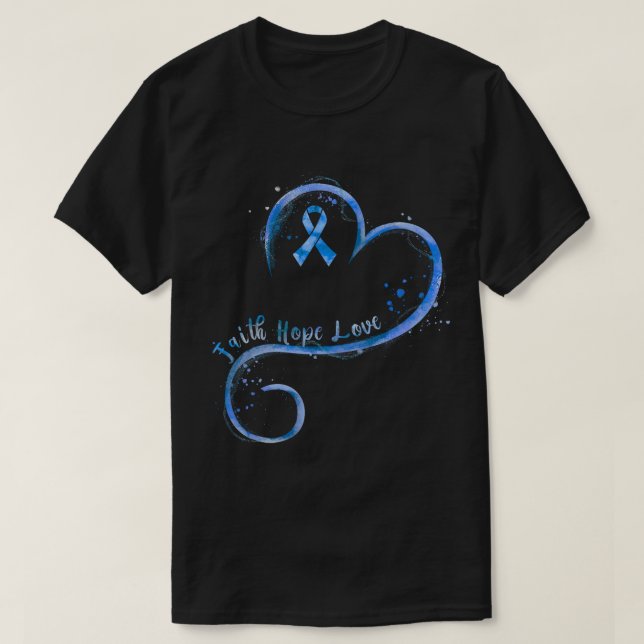 T-shirt Faith Hope Love Dark Blue Ribbon Colon Cancer Awar (Design devant)