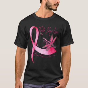T-shirt Faith Hope Love Dragonfly Pink Ribbon Breast Cance