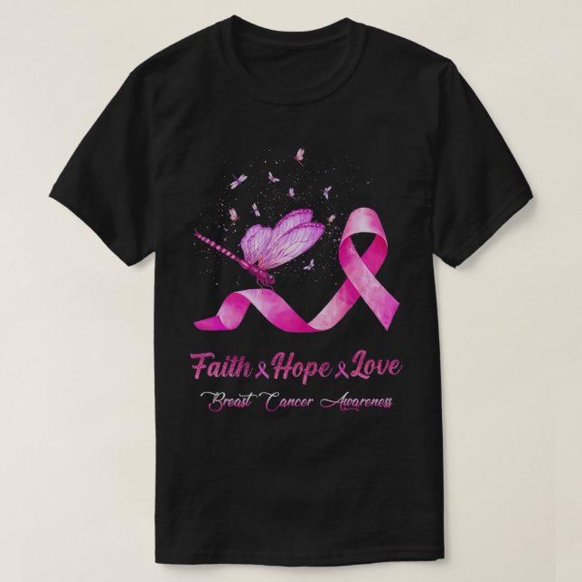 T-shirt Faith Hope Love Dragonfly Ribbon Cancer du sein Aw (Design devant)