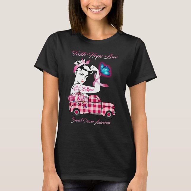 T-shirt Faith Hope Love Femmes de sensibilisation au cance (Devant)