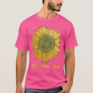 T-shirt Faith Hope Love Gold Tournesol Enfance Cancer Aw