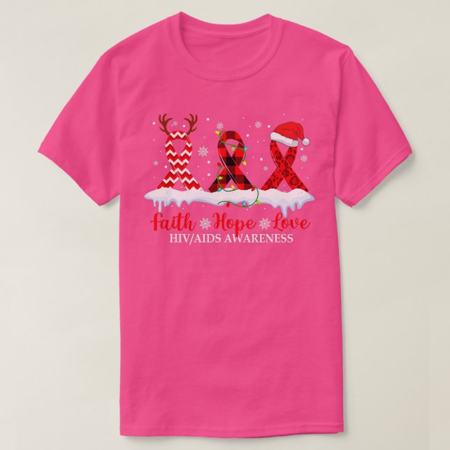 T-shirt Faith Hope Love HIV AIDS Awareness Christmas Ribbo (Design devant)