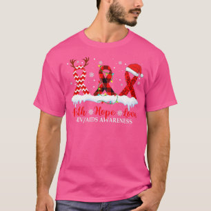 T-shirt Faith Hope Love HIV AIDS Awareness Christmas Ribbo