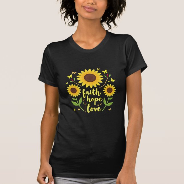 T-shirt Faith Hope Love jaune fleurs (Devant)