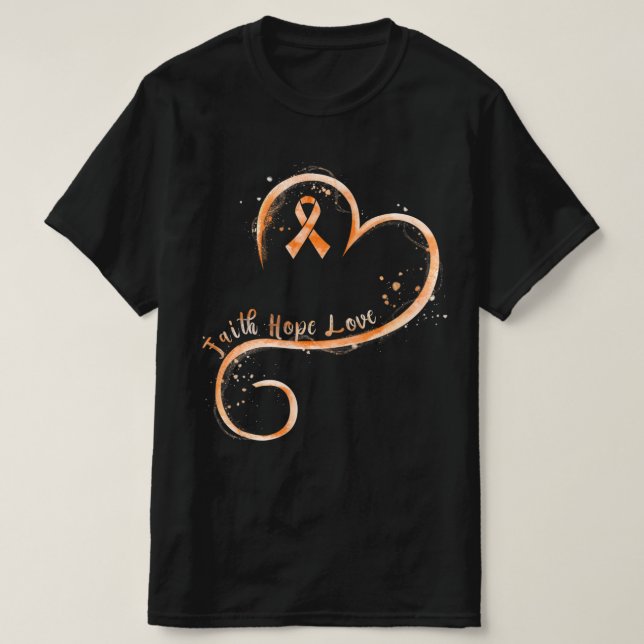 T-shirt Faith Hope Love Orange Ribbon Leukemia  (Design devant)