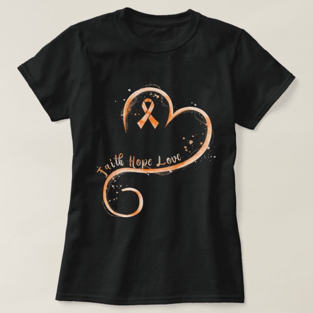 T-shirt Faith Hope Love Orange Ribbon Leukemia Awareness  (Design devant)