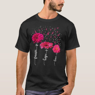T-shirt Faith Hope Love Pink Daisy Cancer du Sein