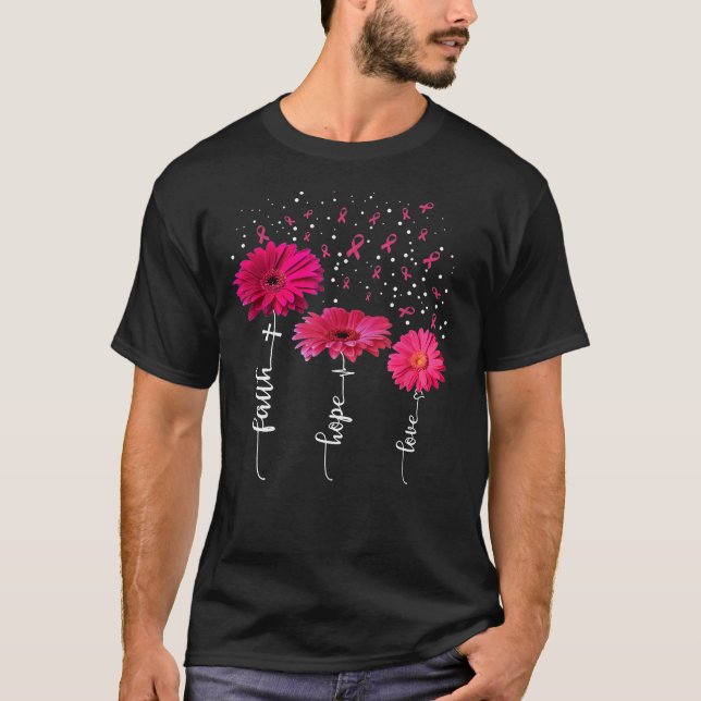 T-shirt Faith Hope Love Pink Daisy Cancer du Sein (Devant)