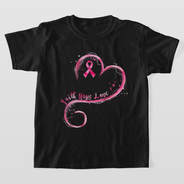 T-shirt Faith Hope Love Pink Ribbon Cancer du sein Prix (Poser)