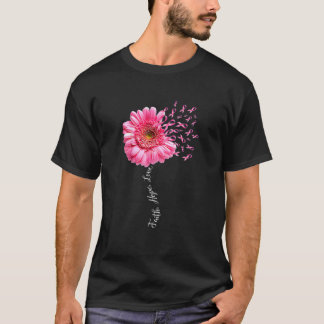 T-shirt Faith Hope Love Pink Ribbon Daisy Flower Breast Ca
