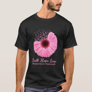 T-shirt Faith Hope Love Pink Ribbon Daisy Flower Breast Ca