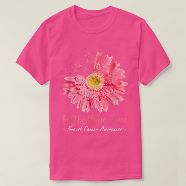 T-shirt Faith Hope Love Pink Ribbon Daisy Sunflowers Breas (Design devant)