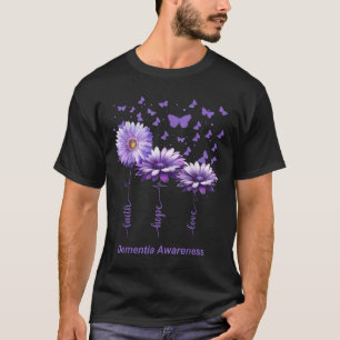 T-shirt Faith Hope Love Purple Flower Ribbon Démentia Awar