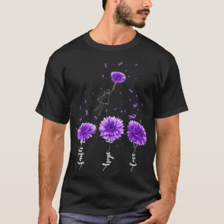 T-shirt Faith Hope Love Purple Tournesol Fibromyalgie Awar