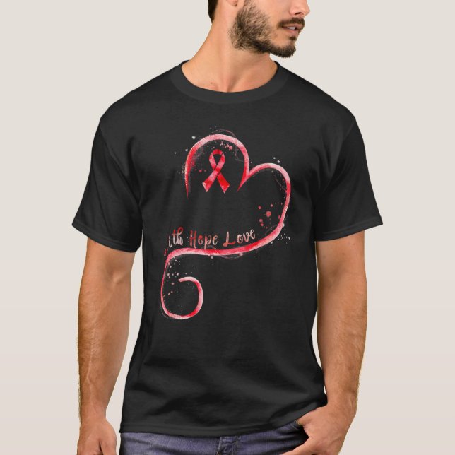 T-shirt Faith Hope Love Red Ribbon Heart Disease Awareness (Devant)