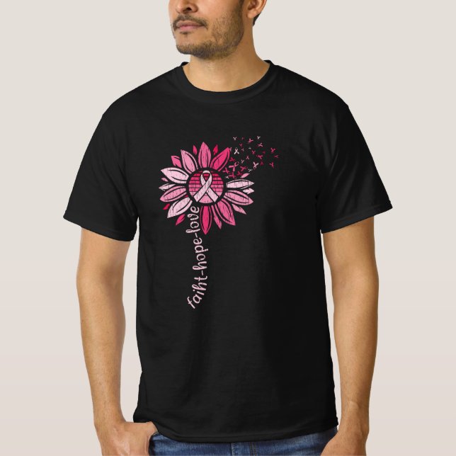 T-shirt Faith Hope Love Sunflower Cancer du sein Sensibili (Devant)
