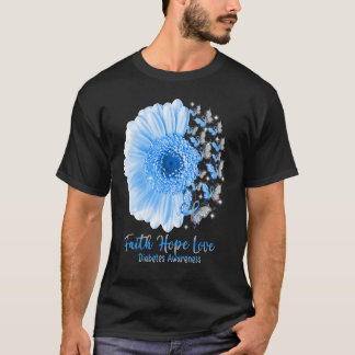 T-shirt Faith Hope Love Sunflower Papillon Diabète Aware