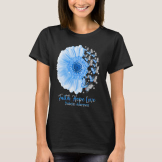 T-shirt Faith Hope Love Sunflower Papillon Diabète Aware