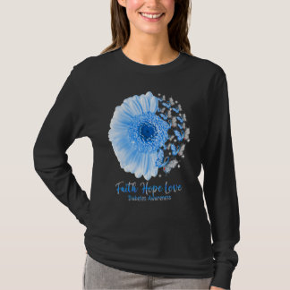 T-shirt Faith Hope Love Sunflower Papillon Diabète Aware