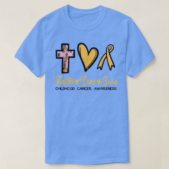 T-shirt Faith Love Cure Childhood Cancer Awareness Ribbon  (Design devant)