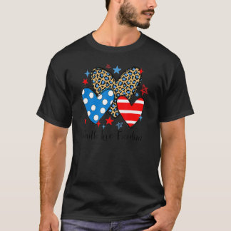 T-shirt Faith Love Freedom Leopard Hearts Patriotique 4e D