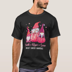 T-shirt Faith Love Hope Pink Gnome Citrouille Cancer du se