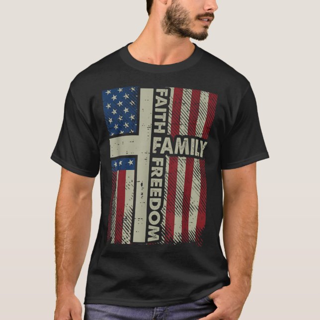 T-shirt Faith Us Flag Christian Religious God Jesus Men Wo (Devant)