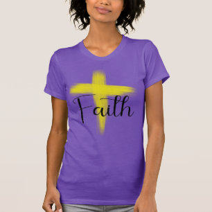 T-shirt Faith Yellow Brush Croix Inspirationnel Femmes