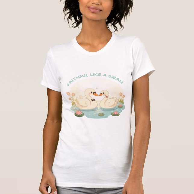T-shirt Faithful Like a Swan – Cute Swan Couple Illustrati (Devant)