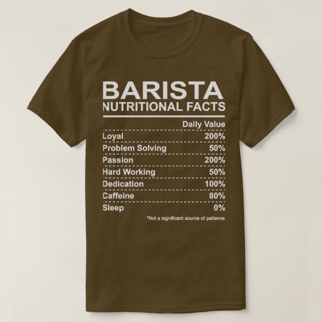 T-shirt Faits nutritionnels Barista (Design devant)