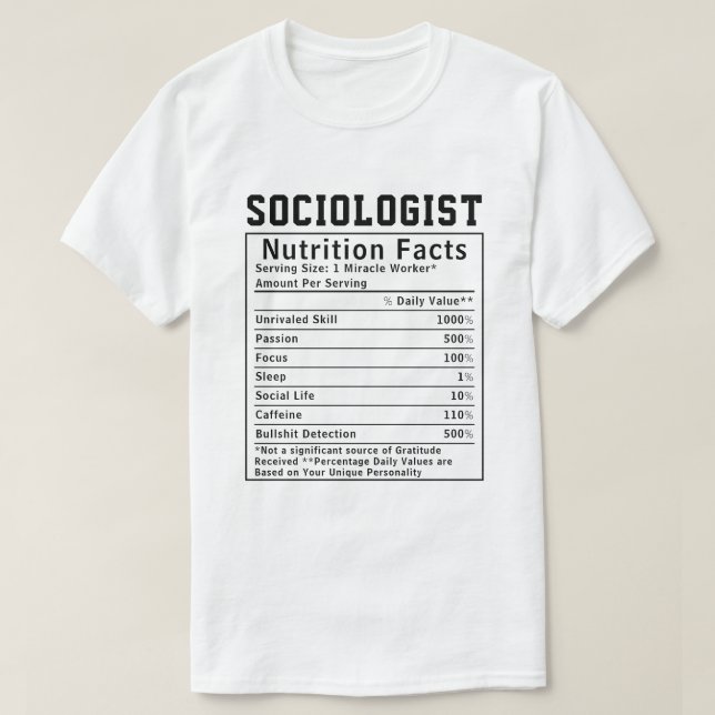 T-shirt Faits Nutritionnels de Sociologue Drôle Science So (Design devant)