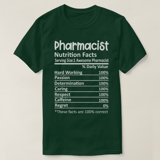 T-shirt Faits nutritionnels des pharmaciens (Design devant)