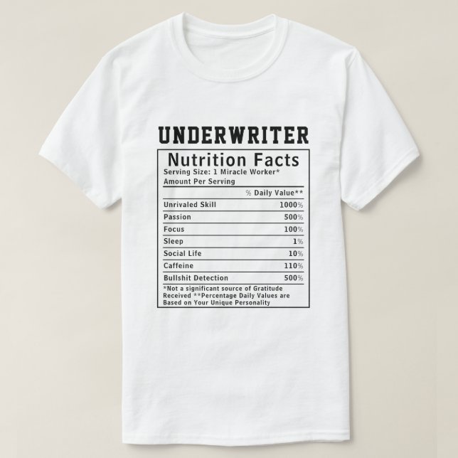T-shirt Faits nutritionnels drôles de souscripteur Cadeau  (Design devant)