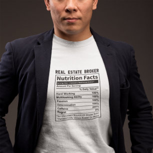T-shirt Faits nutritionnels drôles pour agent immobilier e