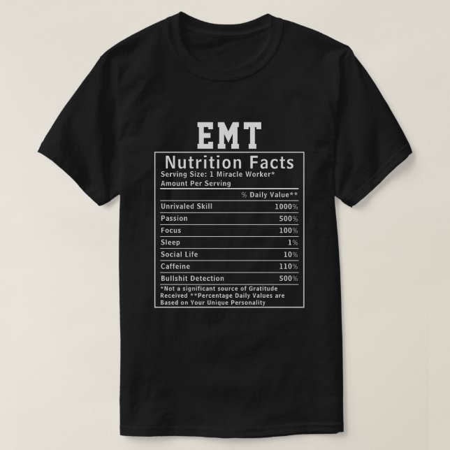T-shirt Faits nutritionnels drôles pour les techniciens mé (Design devant)