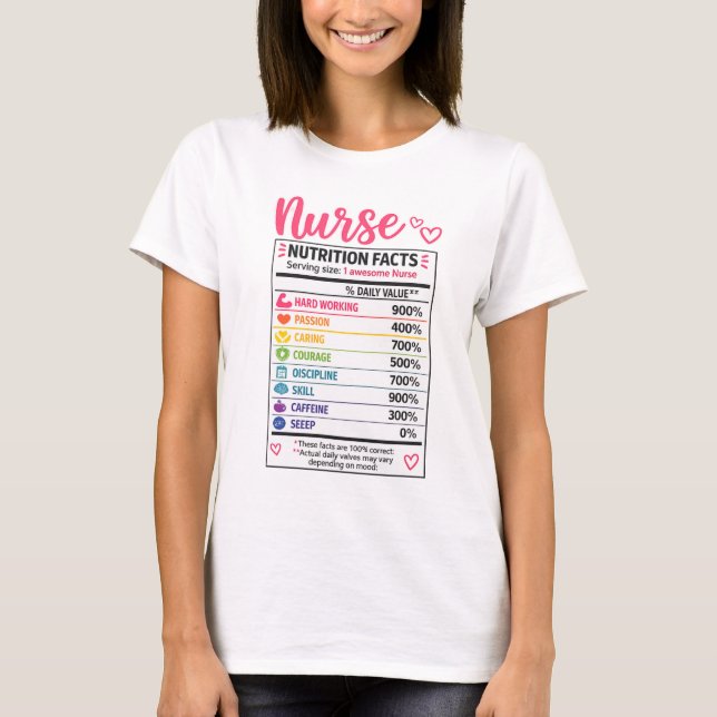 T-shirt Faits Nutritionnels Infirmière Drôle (Devant)