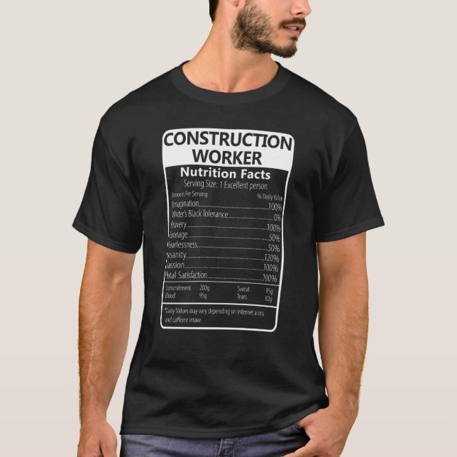 T-shirt Faits nutritionnels pour ouvrier du bâtiment Sarca (Devant)
