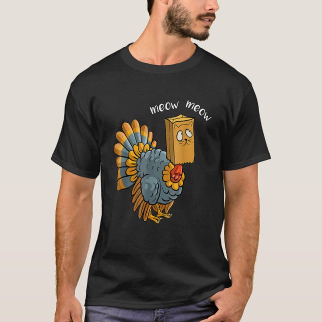 T-shirt Fake Cat Thankgiving Kitty Turkey Meow Thanksgivin (Devant)