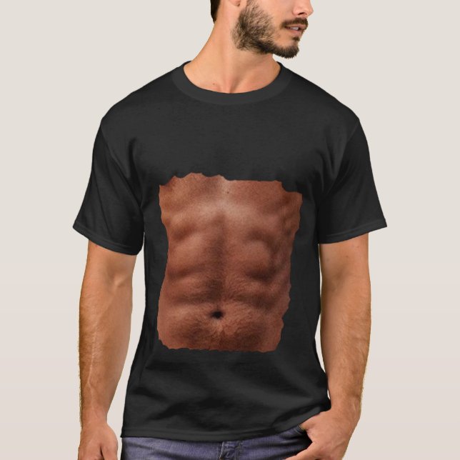 T-shirt Fake Six pack abs déchiré tissu drôle illusion pho (Devant)